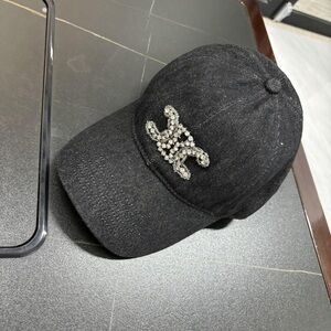 Celine black baseball cap with diamonds